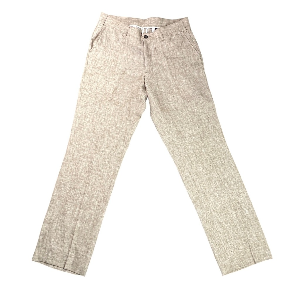 Turtleson Golf 100% Linen Pants Mens 34x33 Khaki Straight Leg Flat Front MS17P05